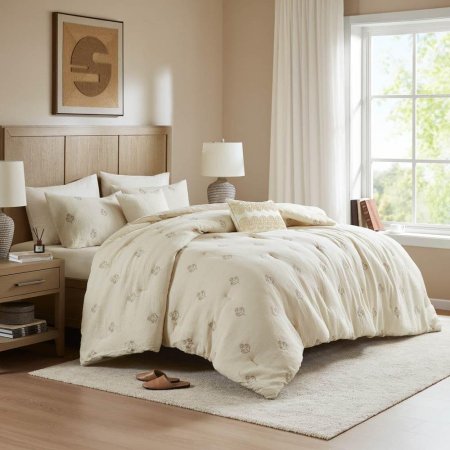 - 12134194طقم غطاء تخت قطن 8قطع COTTON JEJU IVORY KING 260×240