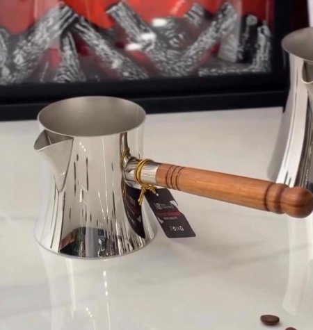 بكرج قهوة ستانلس يد خشب - شكل مقعر