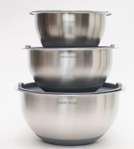 طقم 3 أوعية مدور ستانلس مع غطا