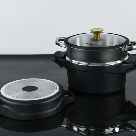 طقم 4 قطع من الألومنيوم الصب 28سم متعدد الأغراض - اسود Retro