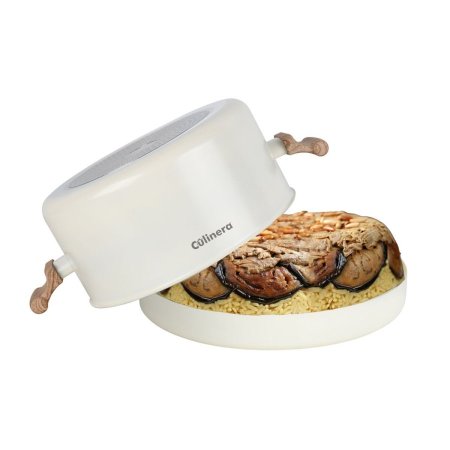 طنجرة مقلوبة + صينية دائرية - لون بيج - culinera