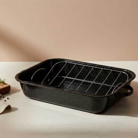 صينية تحميص مع شبكة شواء مطلية بالمينا (Enamel)  45×31 سم