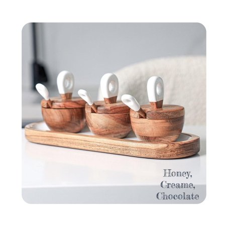 طقم سكريات + صينية تقديم + معالق تضييف منوعة خشب