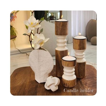 شمعدان خشب مانچو وابيض - عدة احجام