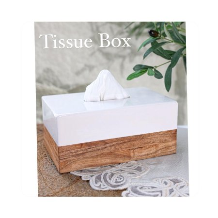 علبة محارم خشبي وأبيض مميزة